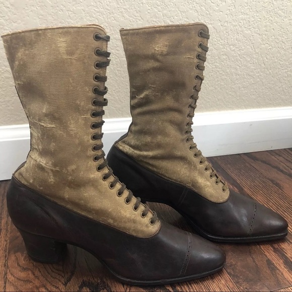 Vintage 1800’s All America Women’s Lace Up Leather/Canvas Victorian Narrow Boots - Picture 6 of 13